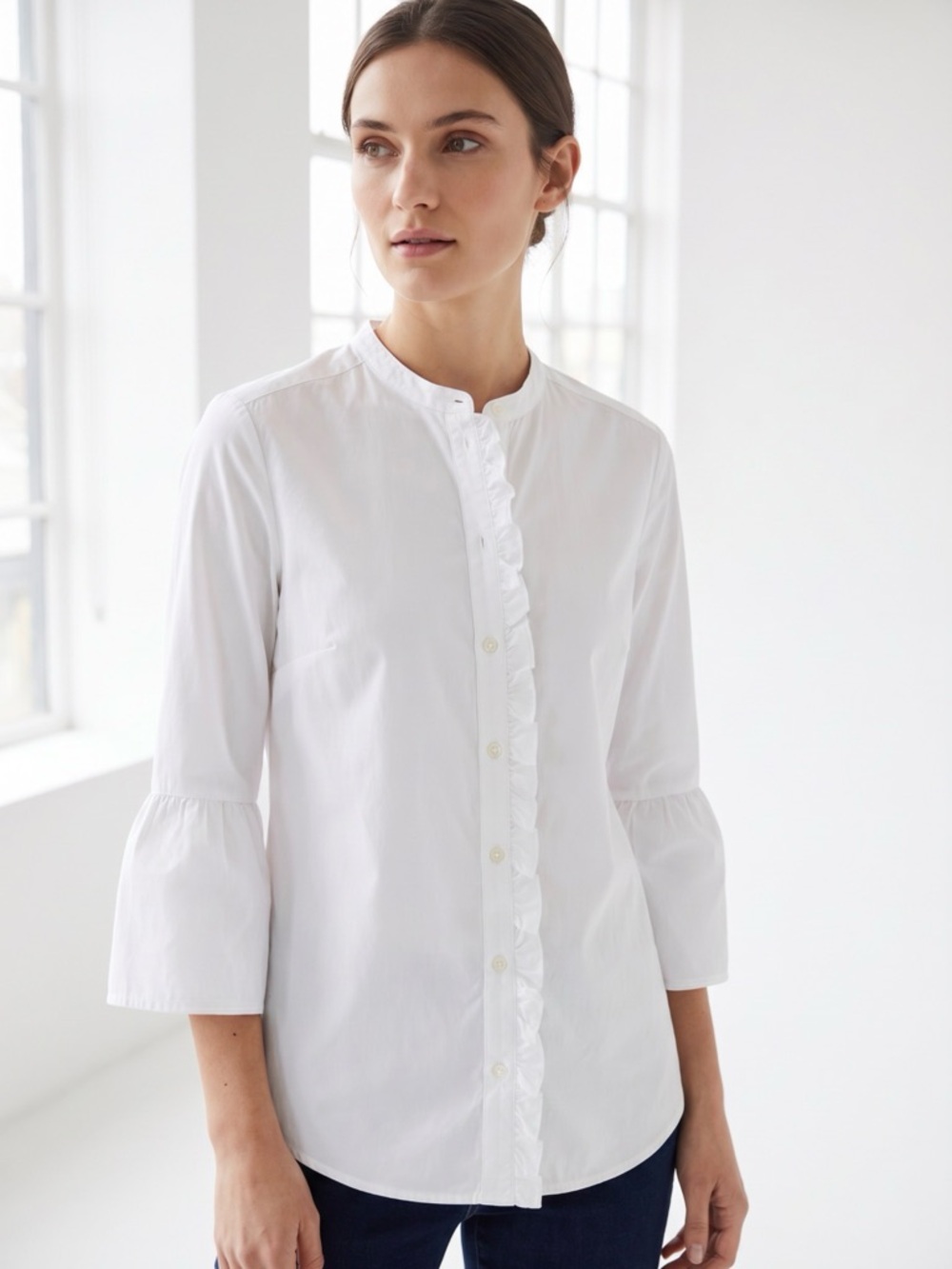 BODEN White Ruffle-Trim Button Front Women's Top